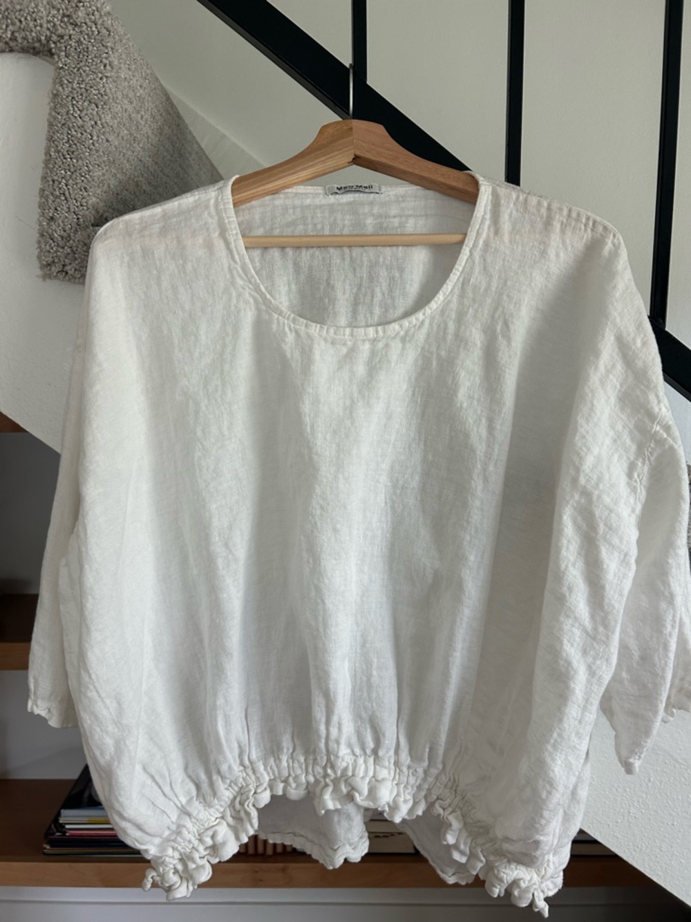 Linen Drawstring-Hem Blouse